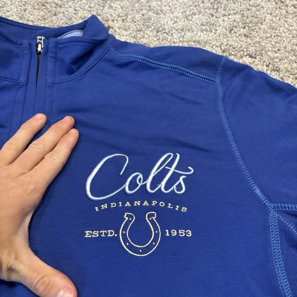 Tommy Bahama Bungalow Colts Medium Blue 1/4 Zip Embroidered Logo Football NFL